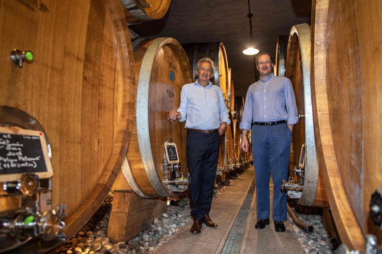A sinistra Alessandro Francoli e a destra Giacomo Ponti nella meravigliosa cantina Torraccia del Piantavigna