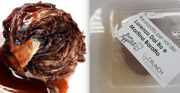 A sinistra, Costolette di radicchio al forno glassate all'Aceto Balsamico