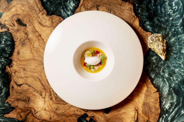 Ceviche di frutta e verdura con ostriche e sorbetto al cocco
