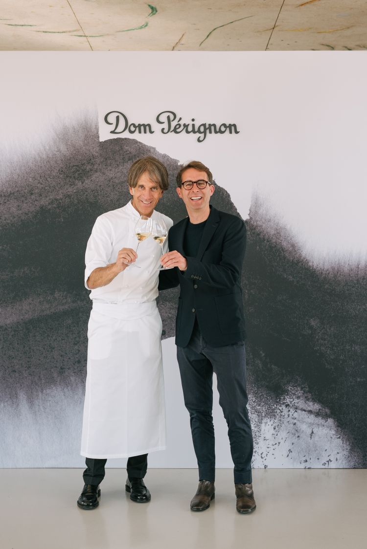 Davide Oldani, chef del ristorante D'O, a Cornaredo (Milano) e Vincent Chaperon, Chef de Cave di Dom P&eacute;rignon
