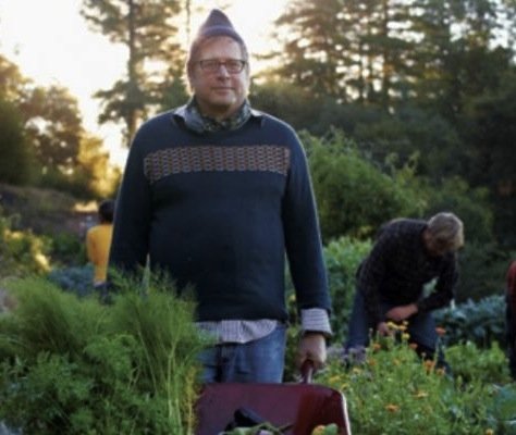 David Kinch in one of his biodynamic vegetable gardens in Los Gatos. His lesson is scheduled on Monday 11th February in the Auditorium. The theme: "The revolutionary value of respect "