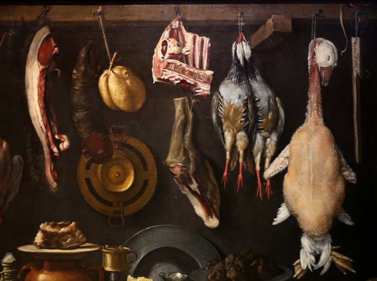 Particolare di Dispensa con botte, selvaggina, carni e vasellami, di Jacopo Chimenti detto l'Empoli (Firenze 1551-1640), alla Galleria degli Uffizi di Firenze