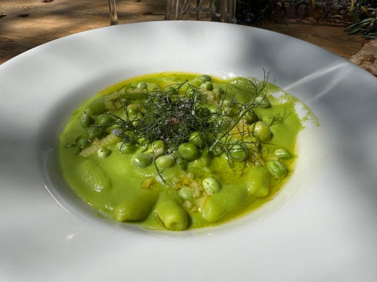 Cavatelli freschi (del Pastificio Ratan&agrave;) con crema di piselli, erbe e limone sotto sale, Cesare Battisti
[foto&nbsp;NV]
