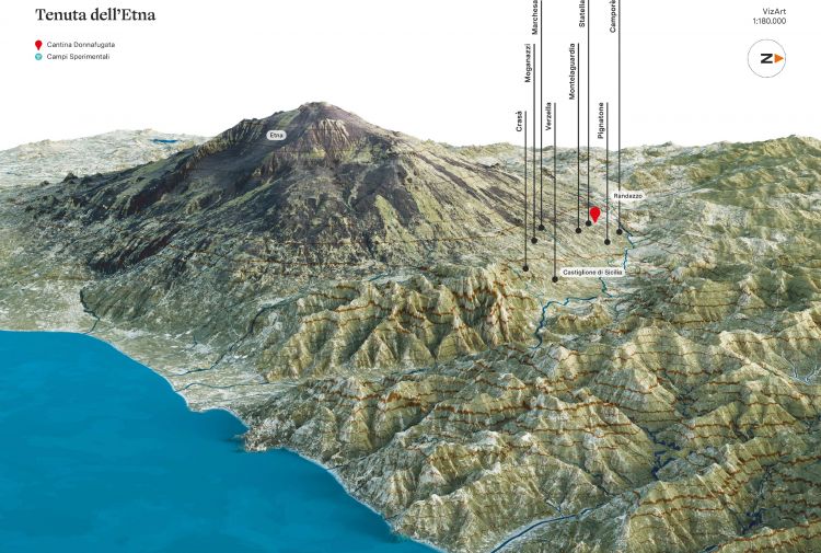 L'ubicazione dei vigneti di Donnafugata sull'Etna
