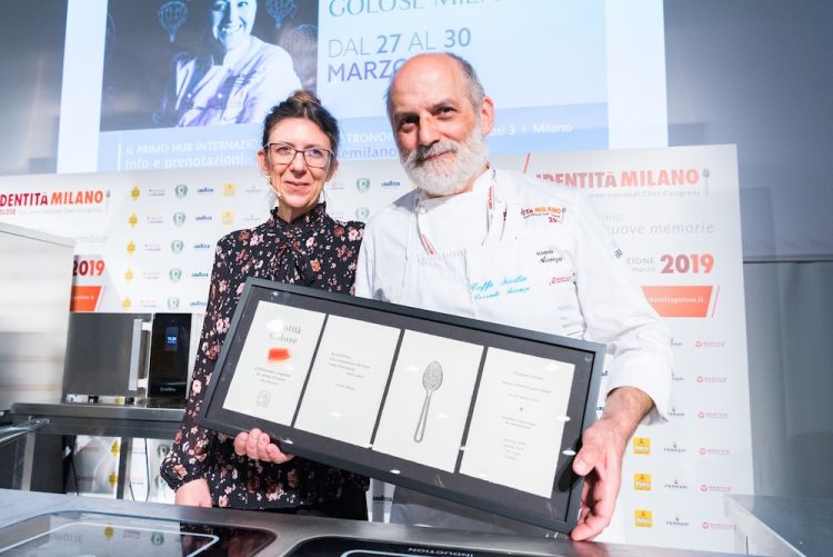 Corrado Assenza con Cristina Viggè, che ha presentato le lezioni di Pasticceria italiana contemporanea e firma quest'articolo