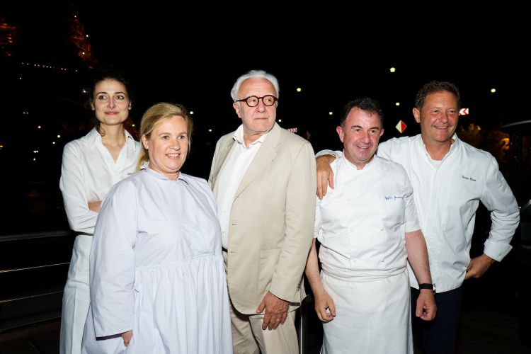 The five chefs for TheFork:’s 15th anniversary: left to right Jessica Préalpato, Hélène Darroze, Alain Ducasse, Martín Berasategui and Chicco Cerea
