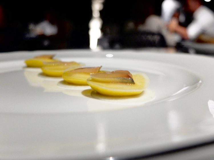 Double buttons, celeriac, ricotta and lemon, mackerel and anchovy colatura from Cetara
