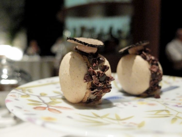 Macarons alla salvia, ganache al foie gras e tartufo nero, rosmarino
