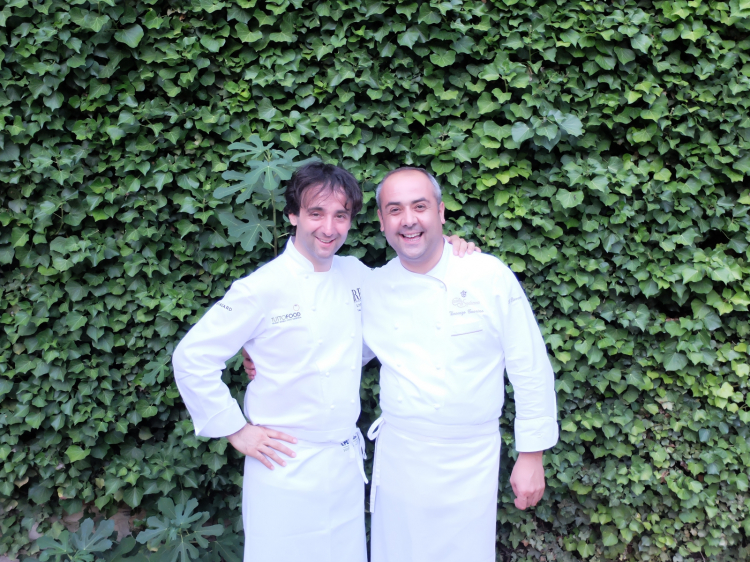 Kavčič portrayed at an event with Vincenzo Guarino, chef at Il Pievano al Castello in Spaltenna
