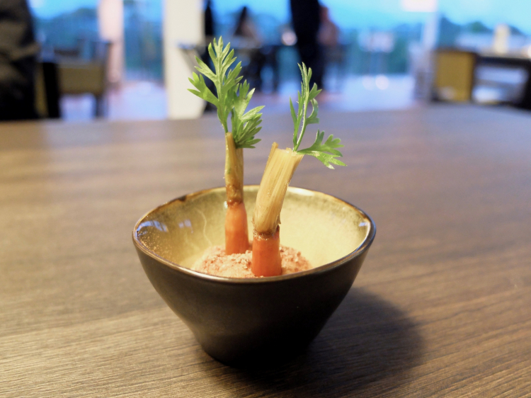 Carota in infusione di pepe di Sichuan e aceto balsamico, crema di latte