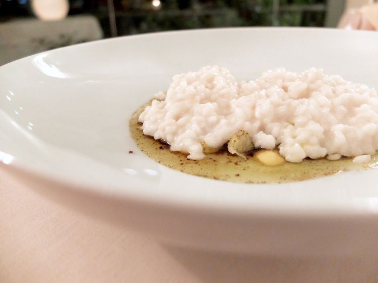 Risotto al burro di mandorla, olio nuovo, oliva e agrumi
