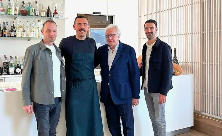 Emmanuel Pilon, Enrico Marmo, Alain Ducasse e Amaury Bouhours nella visita dell'ottobre scorso (foto instagram/enricomarmo)