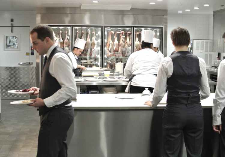 When renovating the kitchens, the fridge where they hang the ducks has been moved to the main area. Before, it was on the floor above, hidden from the clients
