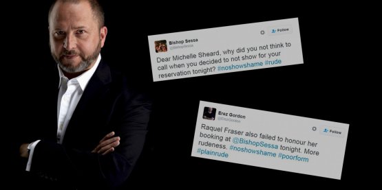 Il ristoratore australiano Erez Gordon ha deciso di pubblicare su Twitter, con l'hashtag #NoShowShame, i nomi dei clienti "scomparsi". L'immagine è di www.therail.media
