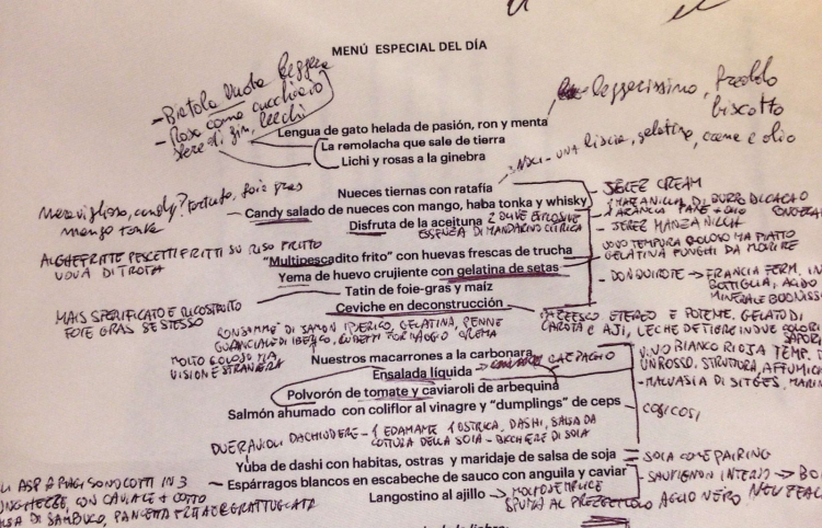 L'effetto di una cena da Disfrutar: un menu degustazione infinito, in cui ogni piccola portata si merita qualche appunto, per ricordare meglio
