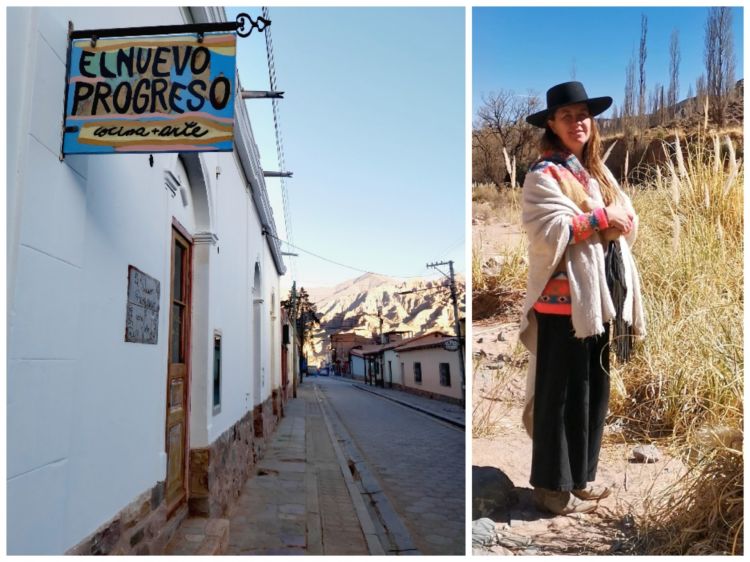 L’entrata di El Nuevo Progreso, a Tilcara, il ristorante di Florencia Rodriguez, a destra in una valle andina. ​
