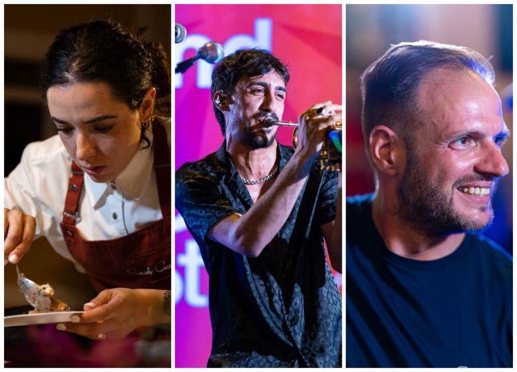 Alcuni dei protagonisti del BOB: a sinistra, la chef Sarah Cicolini in uno scatto di Michele Canino, mentre la musica degli Zinharua ed Edoardo Tilli sono stati immortalati dall'obbiettivo di Niko Pagnotta