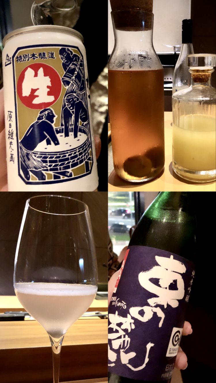 Alcuni dei sake degustati nel corso della serata, inclusi i distillati di fine pasto
