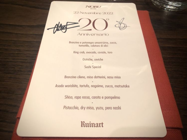 Il menu della cena esclusiva per festeggiare i 20 anni di Nobu Milano
