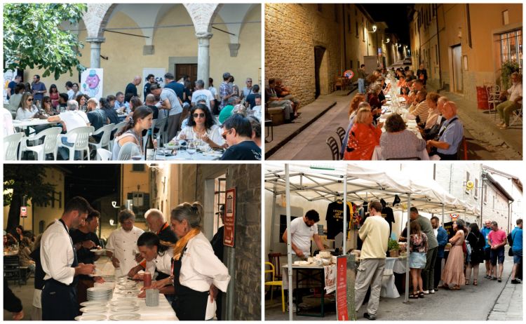 Una cena con i tavoli nella via centrale di un pic