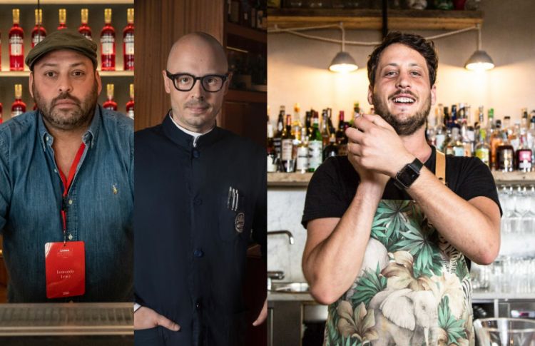 A sinistra, Leonardo Leuci e Gregory Camillò, premio Apertura dell'anno per la prima edizione della Guida di Identità Golose alle Pizzerie e Cocktail Bar d'autore. A destra, Federico Diddi, premio Biodiversità d'Italia