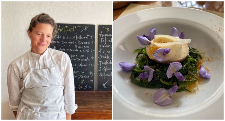 Agretti, uovo marinato e aïoli. Un piatto fresco, ricco, sostanzialmente perfetto, dall'estetica al gusto
