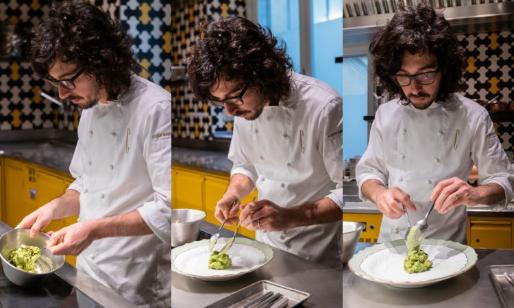 Luca Sacchi prepara il piatto
