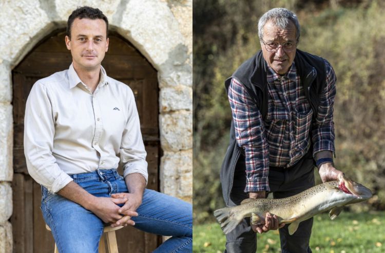 Giacomo Perletti, che ha iniziato il progetto Contrada Bricconi, e Arialdo Fornoni, che poco distante ha ripreso ad allevare trote
