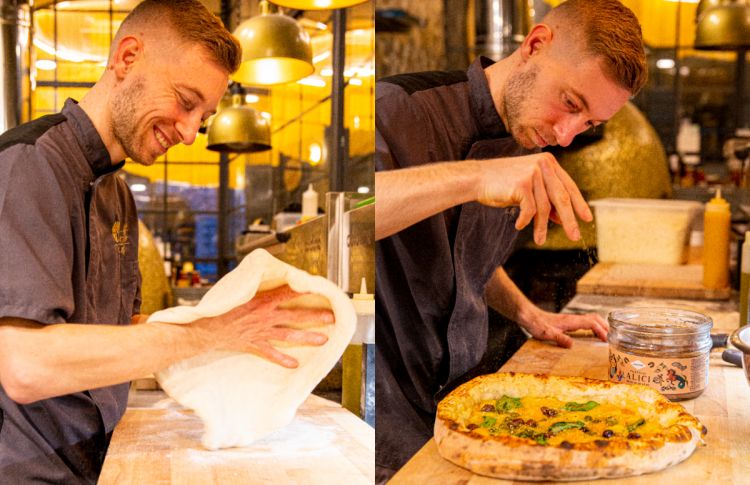 Marco Manzi sul posto di lavoro, alla pizzeria Gio