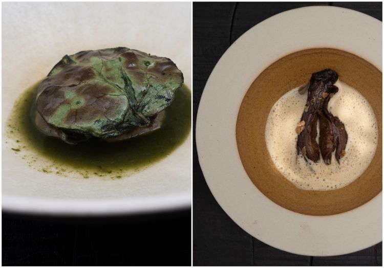 Primo atto: Lumaca condita in garum e scottata su brace di Grow, seguita da Pera cotta per un giorno e condita da miso home made di nove mesi, aglio nero, alghe e pomodoro fermentato con riduzione di pepe by Tres

 
