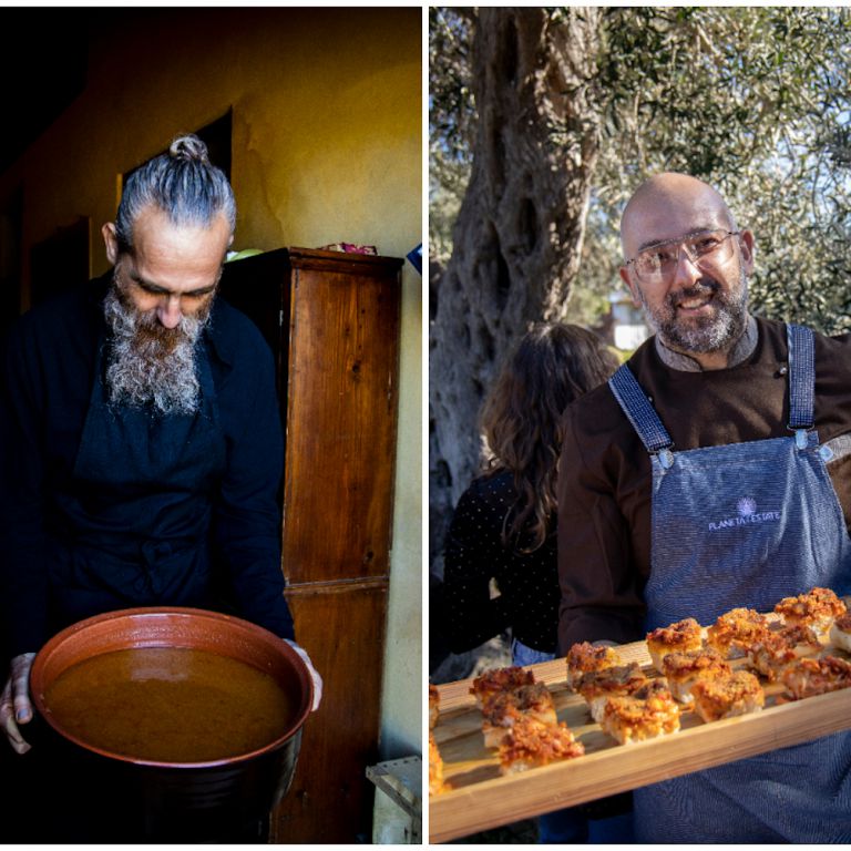 Enzo Scaffidi di Gigliopoli e Angelo Pumilia con lo sfincione della zia Carolina
