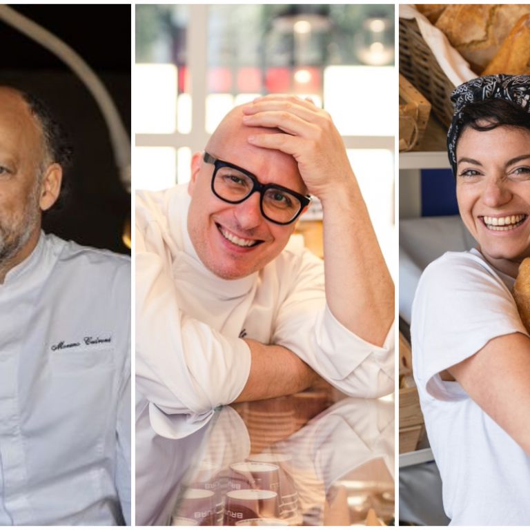 I quattro protagonisti di "made in Senigallia". Moreno Cedroni, Paolo Brunelli, Pandefrà e, sotto, Galli Enoteca