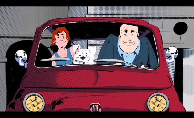 Bob Noto e sua moglie Antonella in un disegno che rimanda al film Bob Noto: The world’s finest palate del regista Francesco Catarinolo, pellicola presentata durante Buonissima 2024