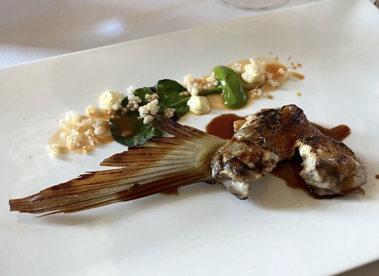Aletta di dentice cotta a bassa temperatura e laccata alla soia, con kimchi e tosatsu
