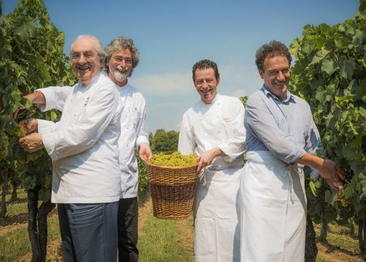I cuochi Gualtiero Marchesi, Vittorio Fusari, Stefano Cerveni e Maurizio Rossi in una foto di 6 anni fa (Fabio Cattabiani)
