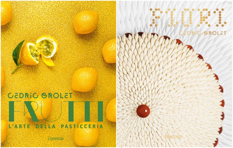 Frutti - L'arte della pasticceria e Fiori, ossia il primo e l'ultimo dei tre libri di Cédric Grolet editi in Italia da L'ippocampo. In Frutti - L'arte della pasticceria (2018, acquistalo qui) Grolet presenta le sue creazioni haute-couture a tema frutta: 95 ricette presentano 45 frutti, da quelli esotici agli agrumi e ai frutti di bosco, creati dal pluripremiato pasticcere francese per sedurre la vista e il palato. Fiori (2022, acquistalo qui) raccoglie invece 77 ricette di crostate, semifreddi, tronchetti, galette e altri dolci che evocano i fiori, un soggetto che il pasticciere-star predilige e i cui video sono virali su Instagram
