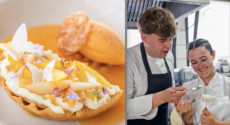 L'ultimo dessert L'orto in frutta, il sous chef Niccolò Anello e la pasticcera Carmen Mori