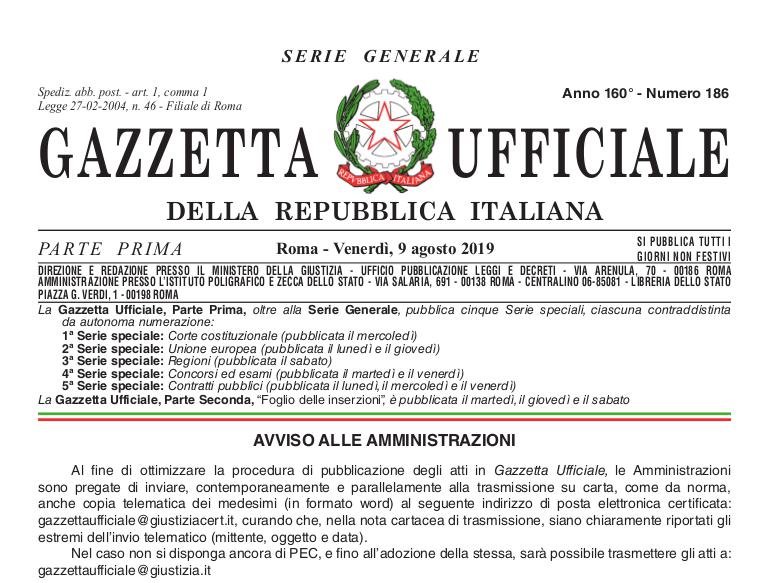 La Gazzetta Ufficiale del 9 agosto