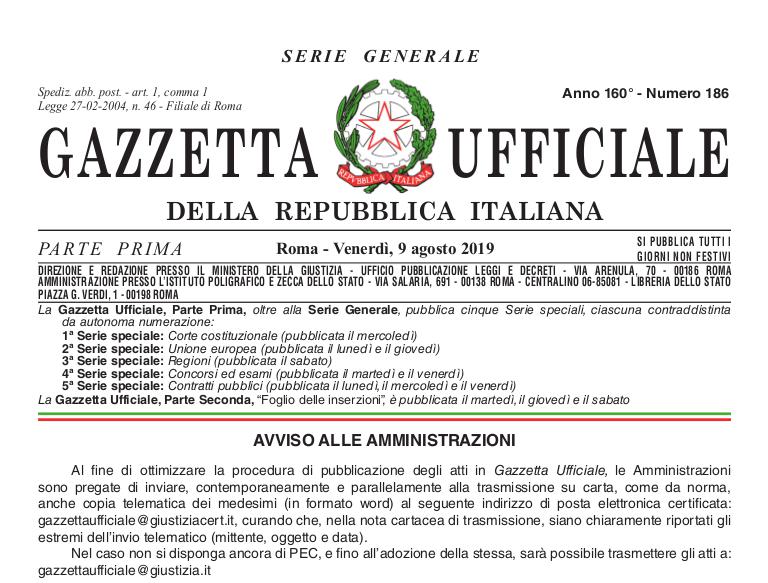 La Gazzetta Ufficiale del 9 agosto
