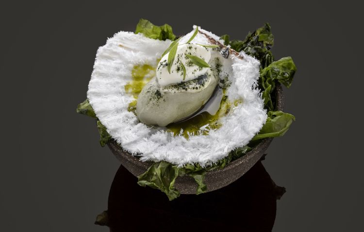 Gelato di woodruff, oyster and cream with goat blue cheese and tarragon oil. Photo Belmond/PA Jorgensen
