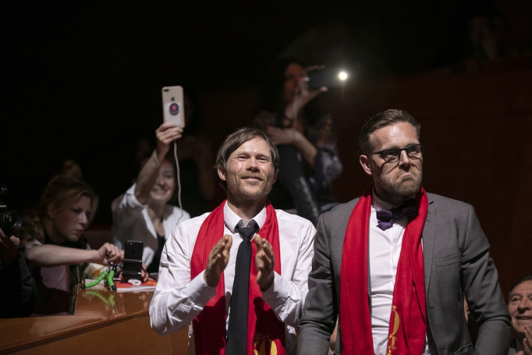 Rasmus Kofoed and Søren Ledet, representing kitchen and dining room at Geranium in Copenhagen, winners of the Ferrari Trento Art of Hospitality Award. Copyright The World’s 50 Best Restaurants
