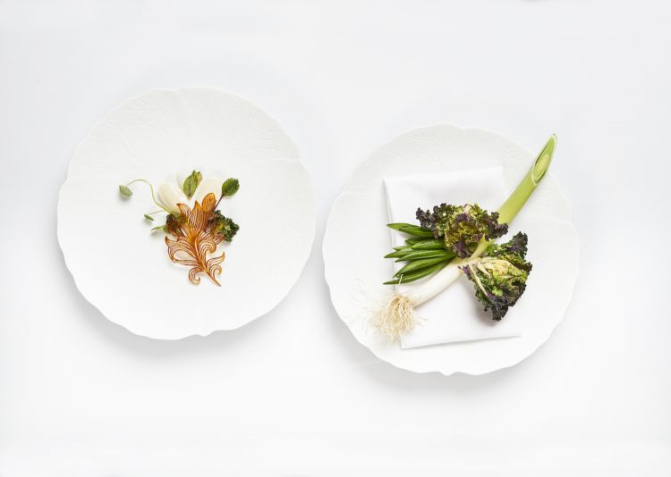 "Winter vegetables from Kiselgården": Brussels sprouts in flower, leek and wild onion. Photo Claes Bech-Poulsen
