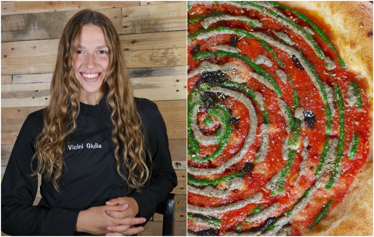 Giulia Vicini e una delle sue pizze signature al G