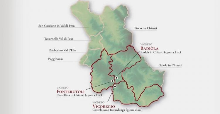 La cartina indica la provenienza dei tre vini
