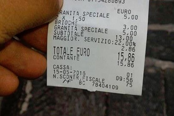 Lo scontrino del Caffè Sicilia di Noto (Siracusa)