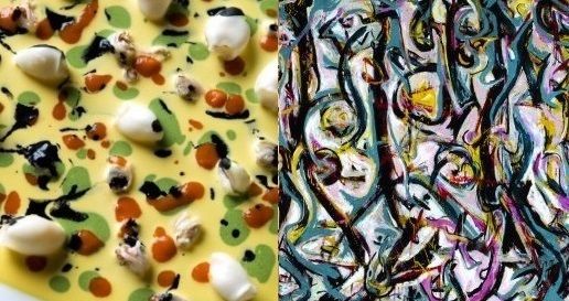 Dripping di pesce di Gualtiero Marchesi e un dettaglio di Mural di Jackson Pollock
