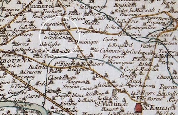 Château Cheval Blanc su una mappa storica
