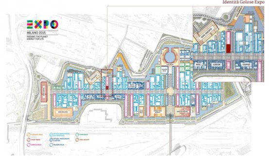 The plan of Expo 2015 and the highlighted space dedicated to Identità Expo 
