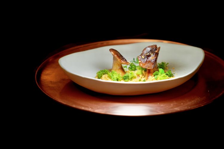 Il tesoro del bosco: cardoncelli glassati, profumo di muschio e abete, terra di polenta