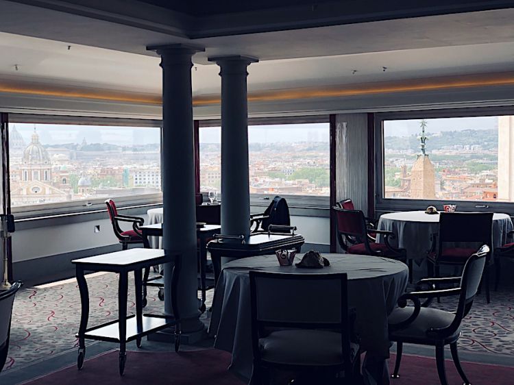 The dining room of Imago on the sixth floor of hotel Hassler in Rome
